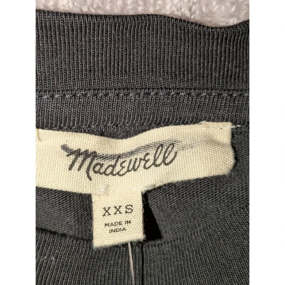 Madewell Black Puff Sleeve Top‎ XXS Crew Neck 3/4 Sleeve NWT $60